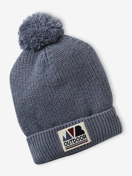 Boys' beanie + snood + mittens/gloves 'Outdoor' set grey blue+khaki 