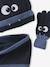 Boys' beanie + snood + mittens/gloves 'Monster' set navy blue 