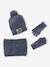 Boys' beanie + snood + mittens/gloves 'Outdoor' set grey blue+khaki 