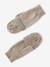 Embroidered set for girls: beanie + snood + open knit mittens/gloves golden beige 