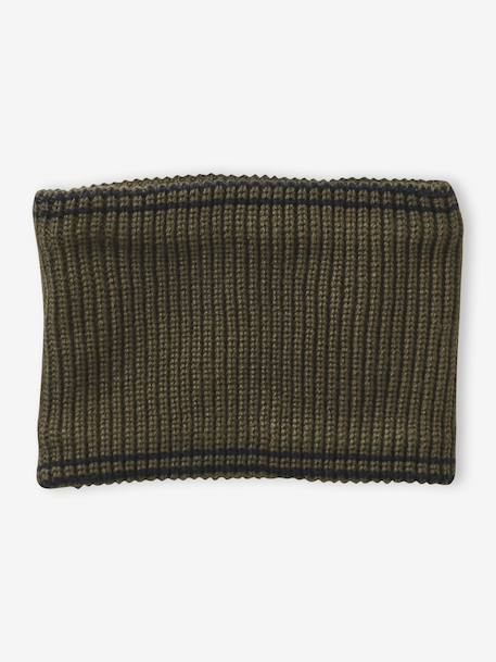 Striped Set for Boys: Beanie + Snood + Mittens/Gloves chambray blue+khaki 
