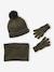 Striped Set for Boys: Beanie + Snood + Mittens/Gloves chambray blue+khaki 