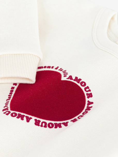 Sweatshirt in Heart Print Fleece, PETIT BATEAU ecru 