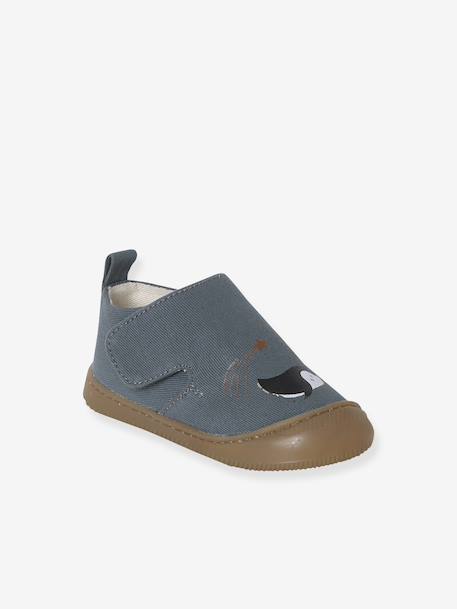 Canvas touch-fastening slippers for babies printed blue 