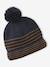Striped Set for Boys: Beanie + Snood + Mittens/Gloves chambray blue+khaki 