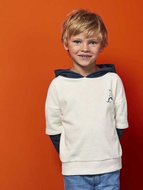 Hooded 2-in-1-Effect Sweatshirt with Print, for Boys ecru 