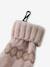 Girl's jacquard set: beanie + snood + mittens/gloves ecru+rose 