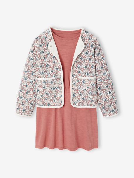 Dress & Quilted Jacket Set for Girls anthracite+dusky pink 