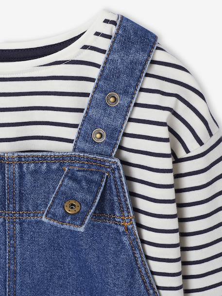 Denim Dungaree Dress & Striped T-Shirt Set for Girls medium blue 