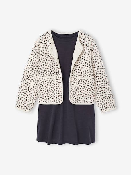 Dress & Quilted Jacket Set for Girls anthracite+dusky pink 