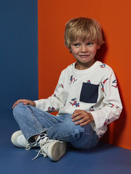 Long-Sleeved T-Shirt with a HAPPY LA Print for Boys printed white 