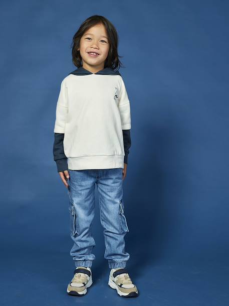 Hooded 2-in-1-Effect Sweatshirt with Print, for Boys ecru 