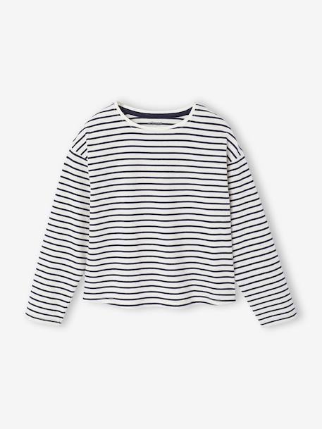 Denim Dungaree Dress & Striped T-Shirt Set for Girls medium blue 