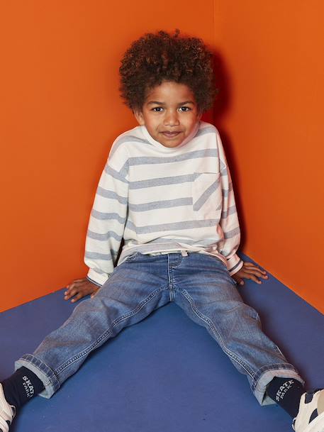 Long-Sleeved T-Shirt with Striped Effect for Boys striped white 