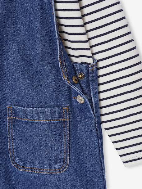 Denim Dungaree Dress & Striped T-Shirt Set for Girls medium blue 