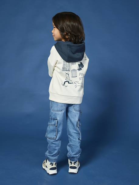 Hooded 2-in-1-Effect Sweatshirt with Print, for Boys ecru 