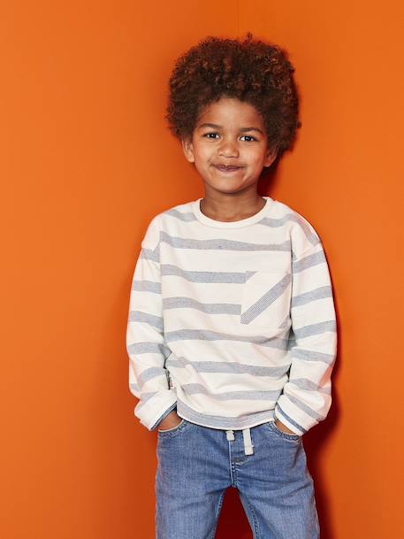 Long-Sleeved T-Shirt with Striped Effect for Boys striped white 