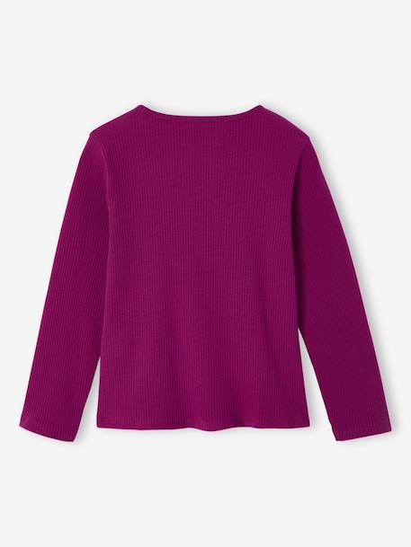 Long-Sleeved Ribbed Knit T-Shirt for Girls navy blue+purple clover 