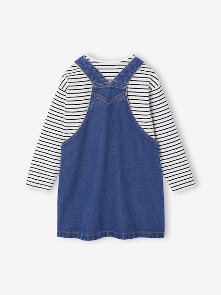 Denim Dungaree Dress & Striped T-Shirt Set for Girls medium blue 