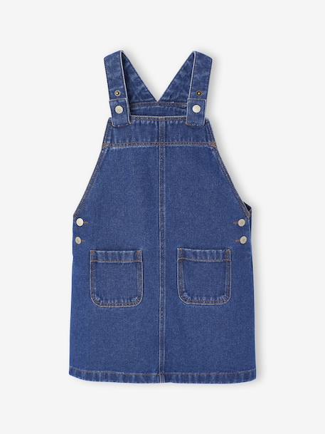 Denim Dungaree Dress & Striped T-Shirt Set for Girls medium blue 
