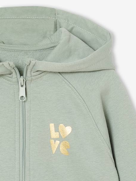 Girls' hooded sports zip-up sweatshirt navy blue+rose+sage green 