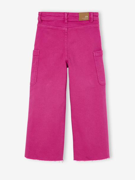 Wide-leg cargo trousers for girls fuchsia 