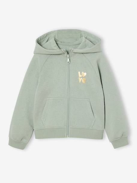 Girls' hooded sports zip-up sweatshirt navy blue+rose+sage green 