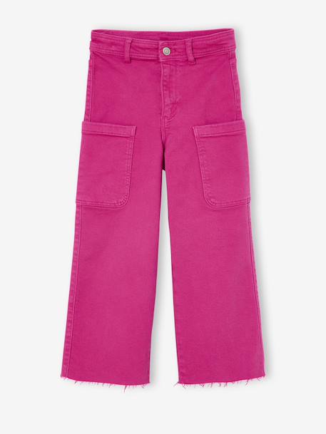 Wide-leg cargo trousers for girls fuchsia 