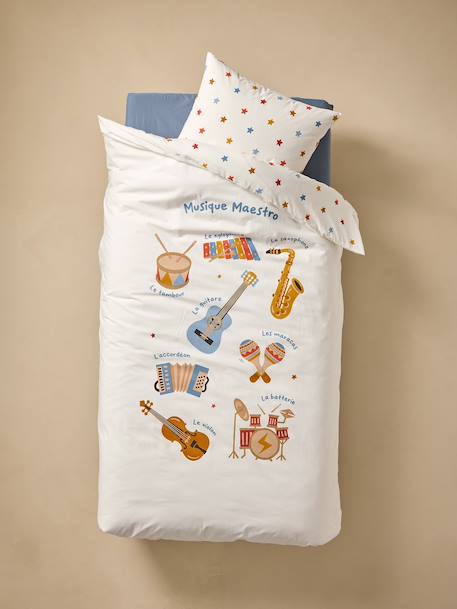 MUSIQUE LEXIQUE duvet cover set + pillowcase with recycled cotton printed white 