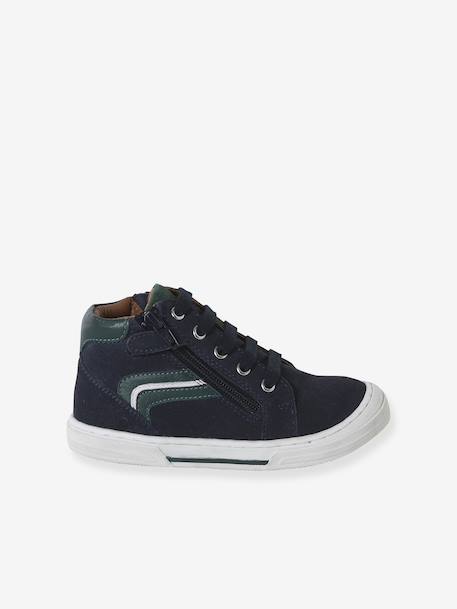 High-Top Leather Shoes for Boys brown+navy blue 