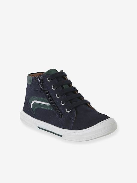 High-Top Leather Shoes for Boys brown+navy blue 