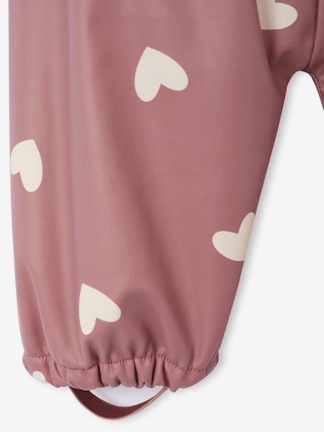 Fleece-lined baby's hooded printed rainsuit old rose+vanilla 
