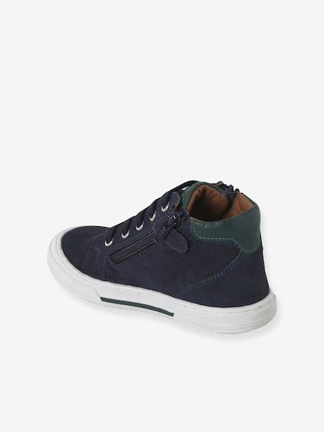 High-Top Leather Shoes for Boys brown+navy blue 