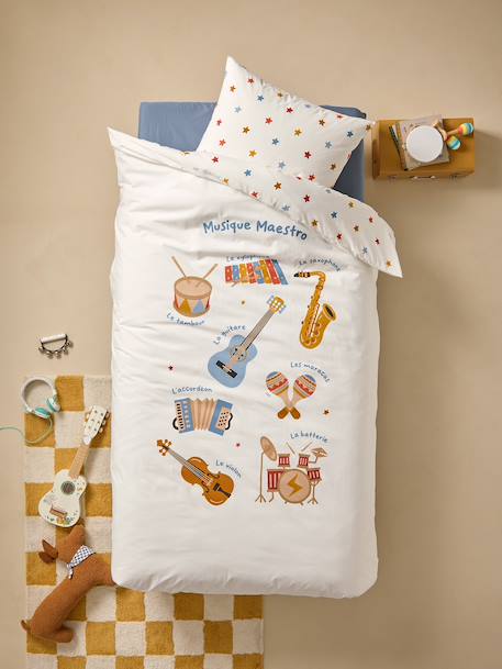 MUSIQUE LEXIQUE duvet cover set + pillowcase with recycled cotton printed white 