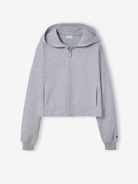 Zip-Up Hooded Sweatshirt for Girls, JONEN marl grey 