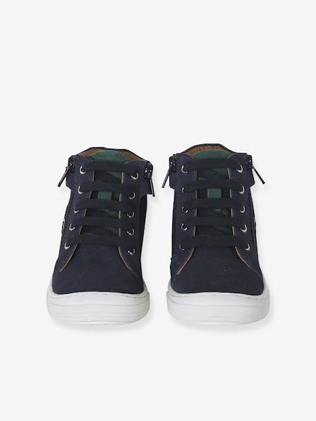High-Top Leather Shoes for Boys brown+navy blue 