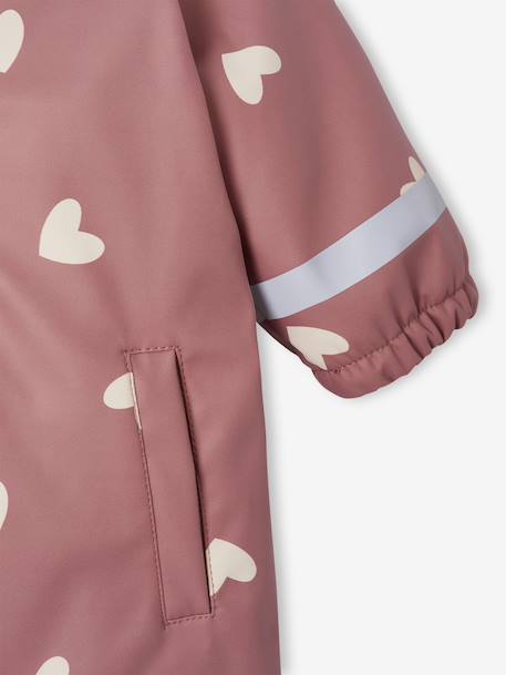 Fleece-lined baby's hooded printed rainsuit old rose+vanilla 