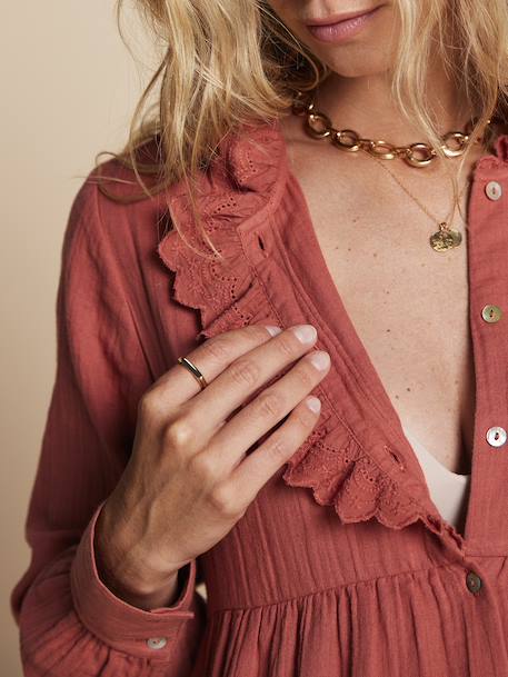 Cotton gauze nursing clothes dress by ENVIE DE FRAISE black+terracotta 
