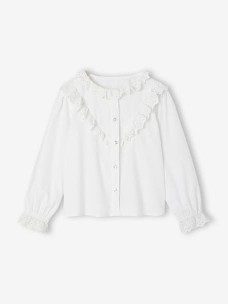 Frilly Shirt in Broderie Anglaise for Girls ecru 