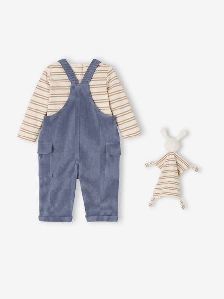 Set for Newborns: Long-Sleeved T-Shirt + Dungarees + Comforter / Soft Toy grey blue 