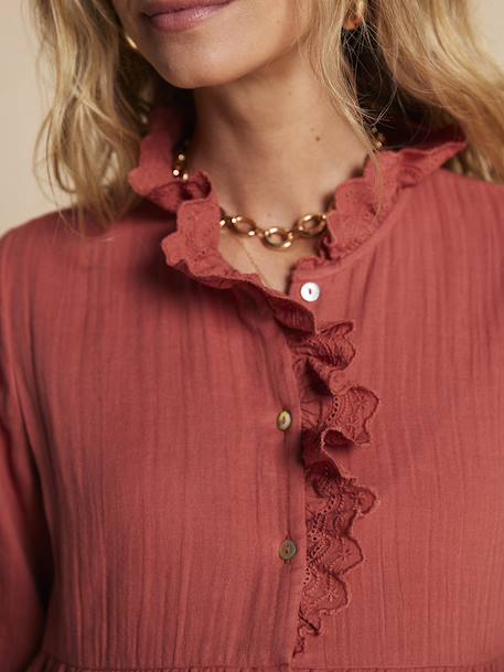 Cotton gauze nursing clothes dress by ENVIE DE FRAISE black+terracotta 