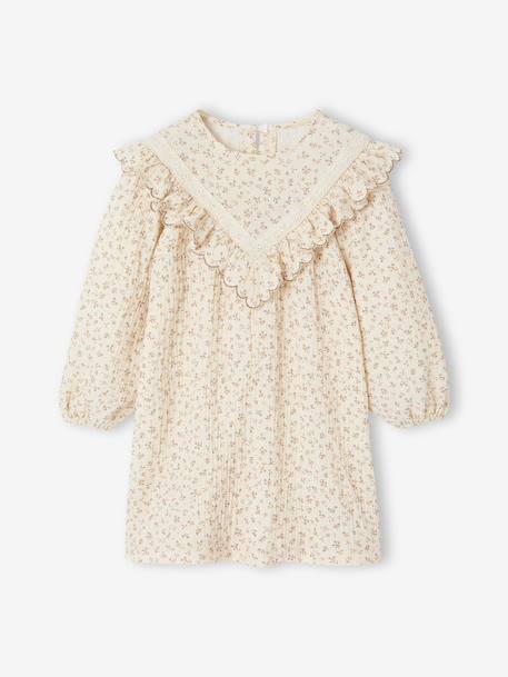 Floral Dress in Cotton Gauze for Girls ecru 