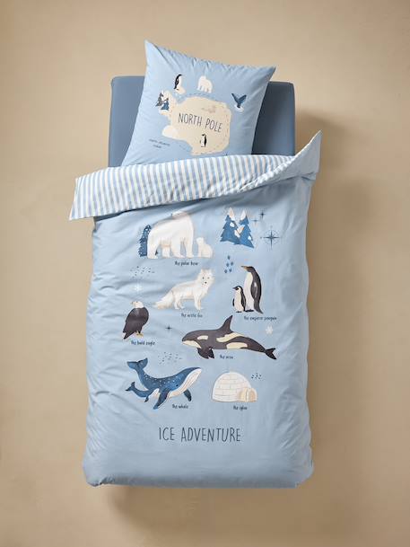 PÔLE NORD duvet cover set + pillowcase for children, with recycled cotton ocean blue 