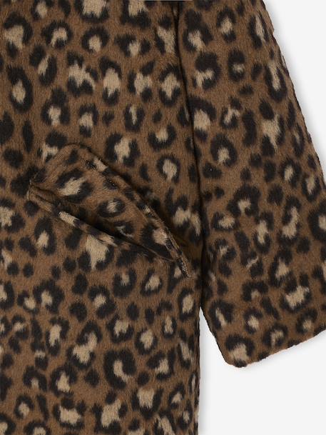 Leopard Print Wool Blend Hooded Coat for Girls brown 