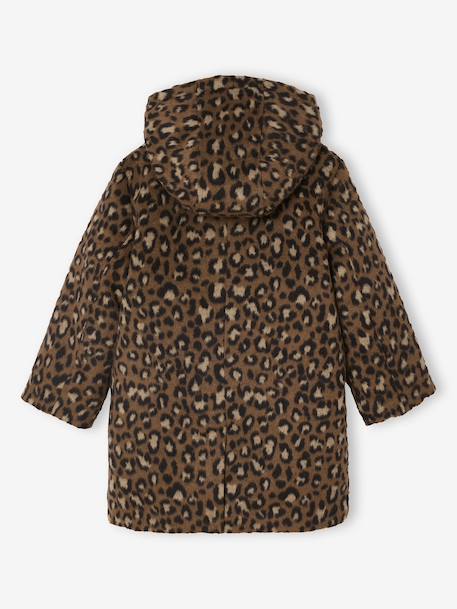 Leopard Print Wool Blend Hooded Coat for Girls brown 