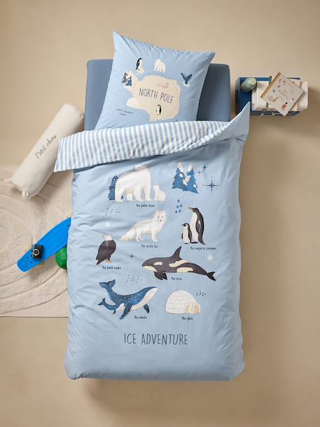PÔLE NORD duvet cover set + pillowcase for children, with recycled cotton ocean blue 