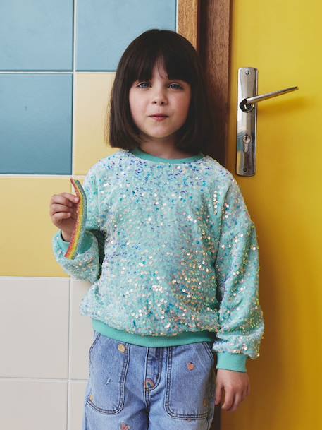 Sequinned Sweatshirt for Girls mauve+turquoise 