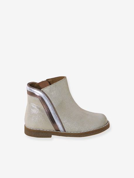 Zipped Leather Boots for Babies black+gold 