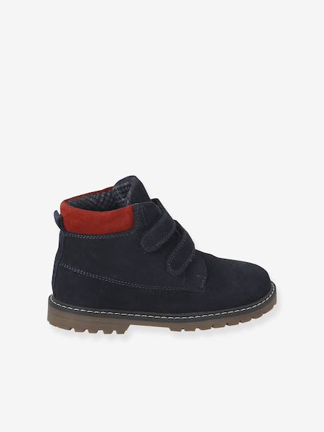 Hook-&-Loop Leather Boots for Boys navy blue 