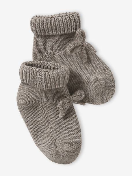 Beanie & Booties Set in Wool & Cashmere for Newborns marl beige 